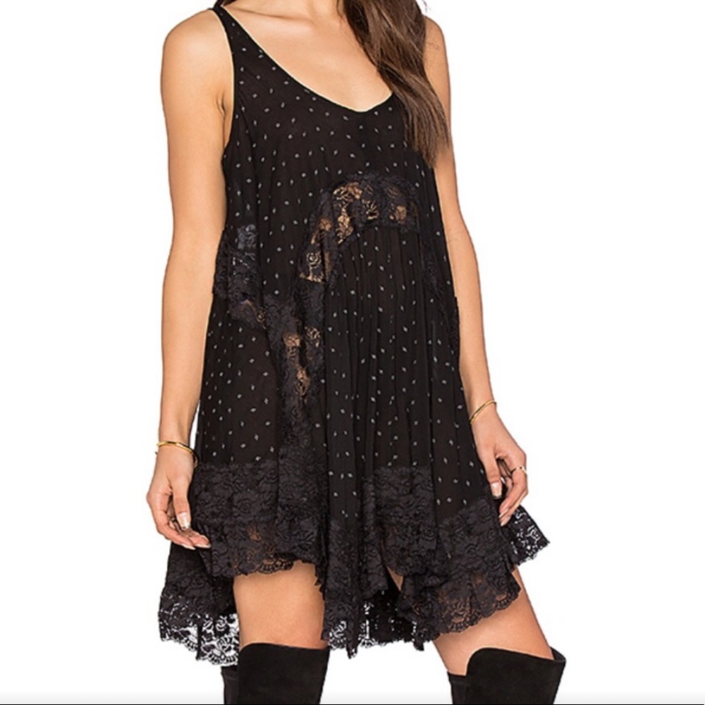 Free People She Swings Black Lace Slip Dress